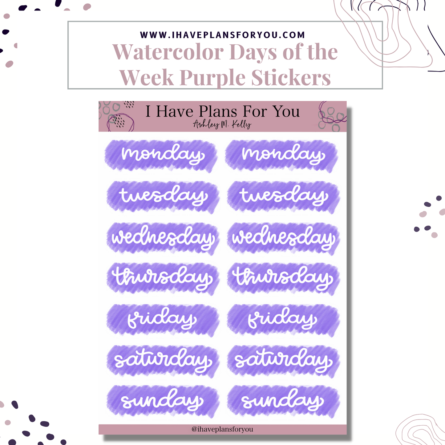 Watercolor Days of the Week Hand Lettered Stickers