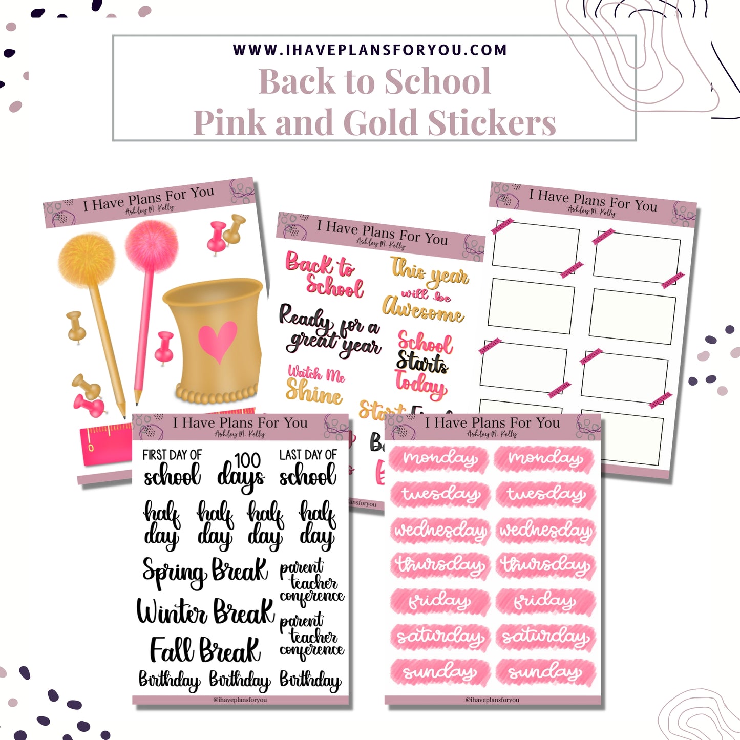 Back To School - Pink & Gold Stickers