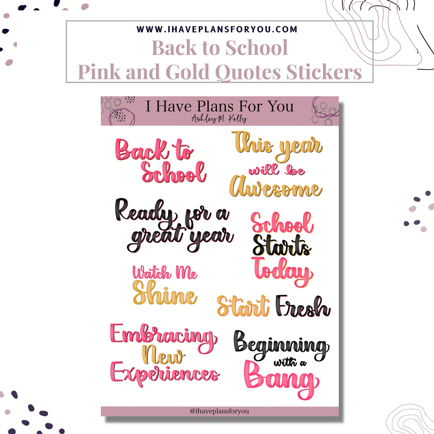 Back To School - Pink & Gold Stickers