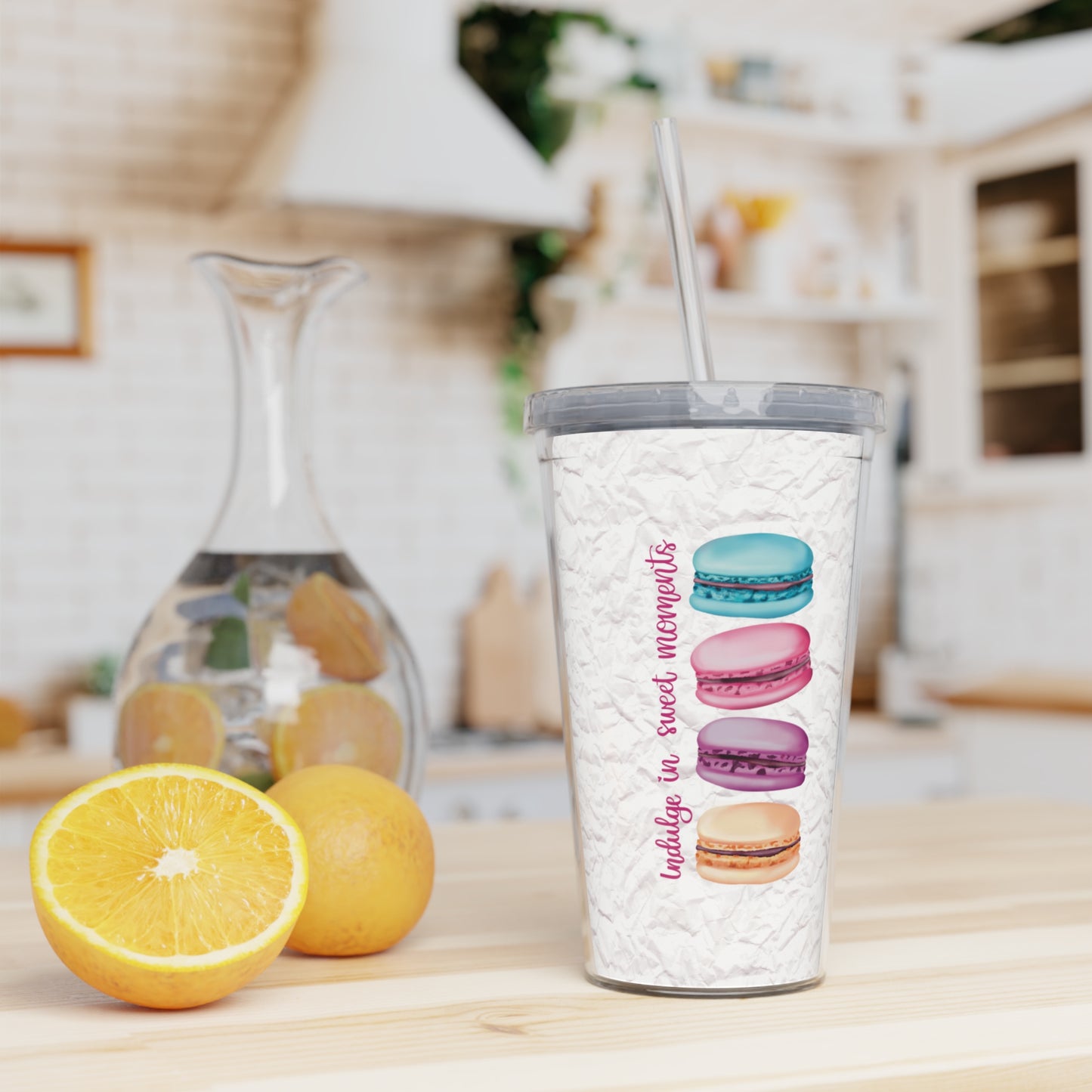 Macaron & Sip Social Plastic Tumbler with Straw