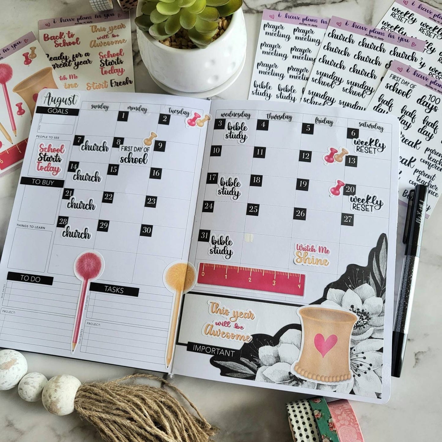 School Events Brushed Lettered Stickers - Planner and Bullet Journal Stickers