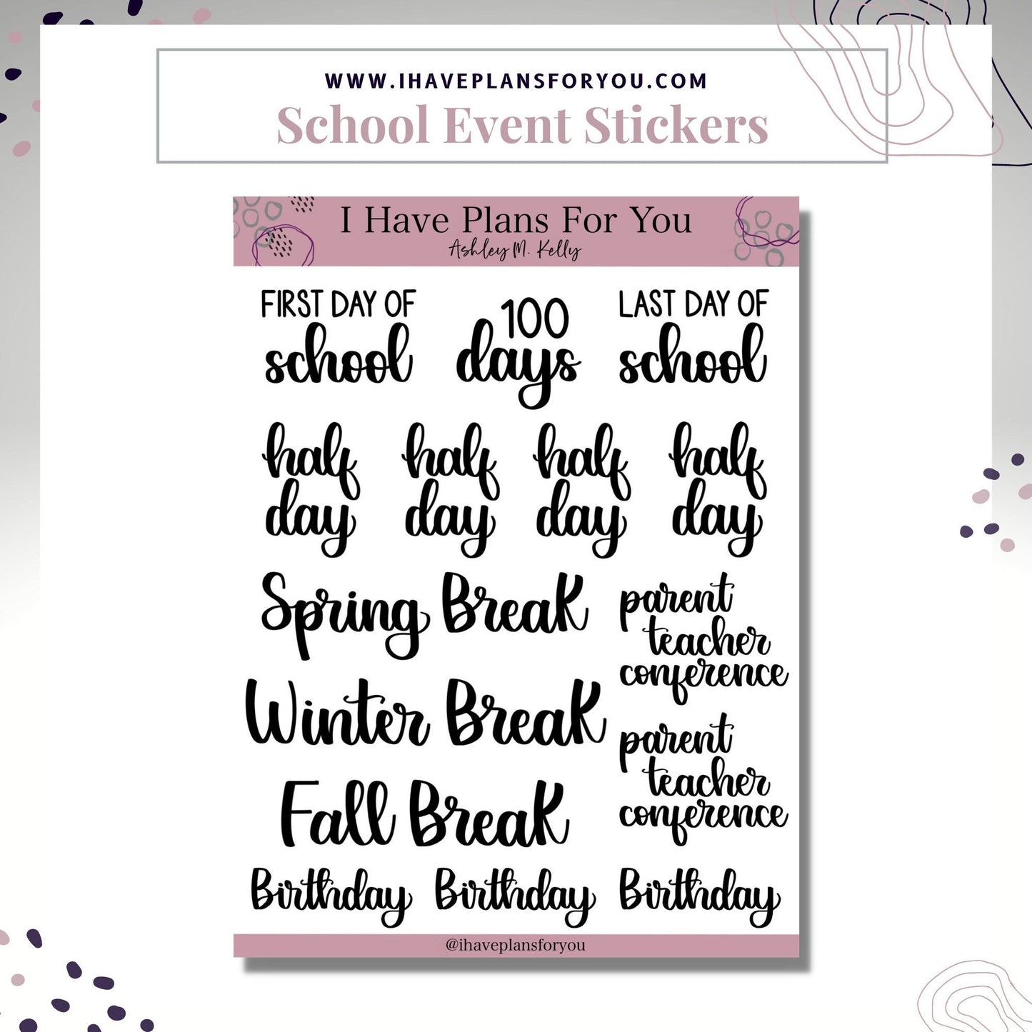 School Events Brushed Lettered Stickers - Planner and Bullet Journal Stickers