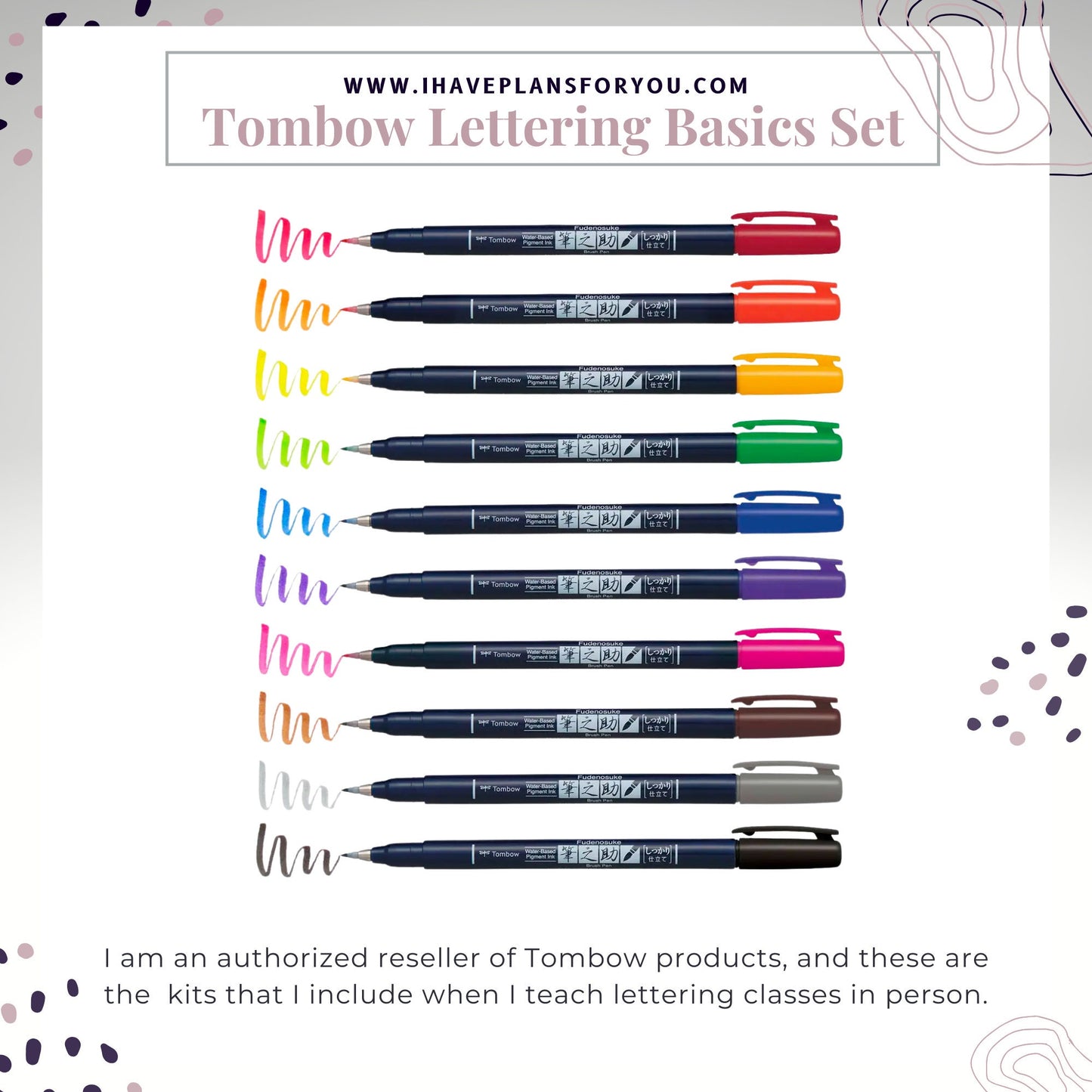 Tombow Fudenosuke Colors Calligraphy Brush Pens - 10 Pack