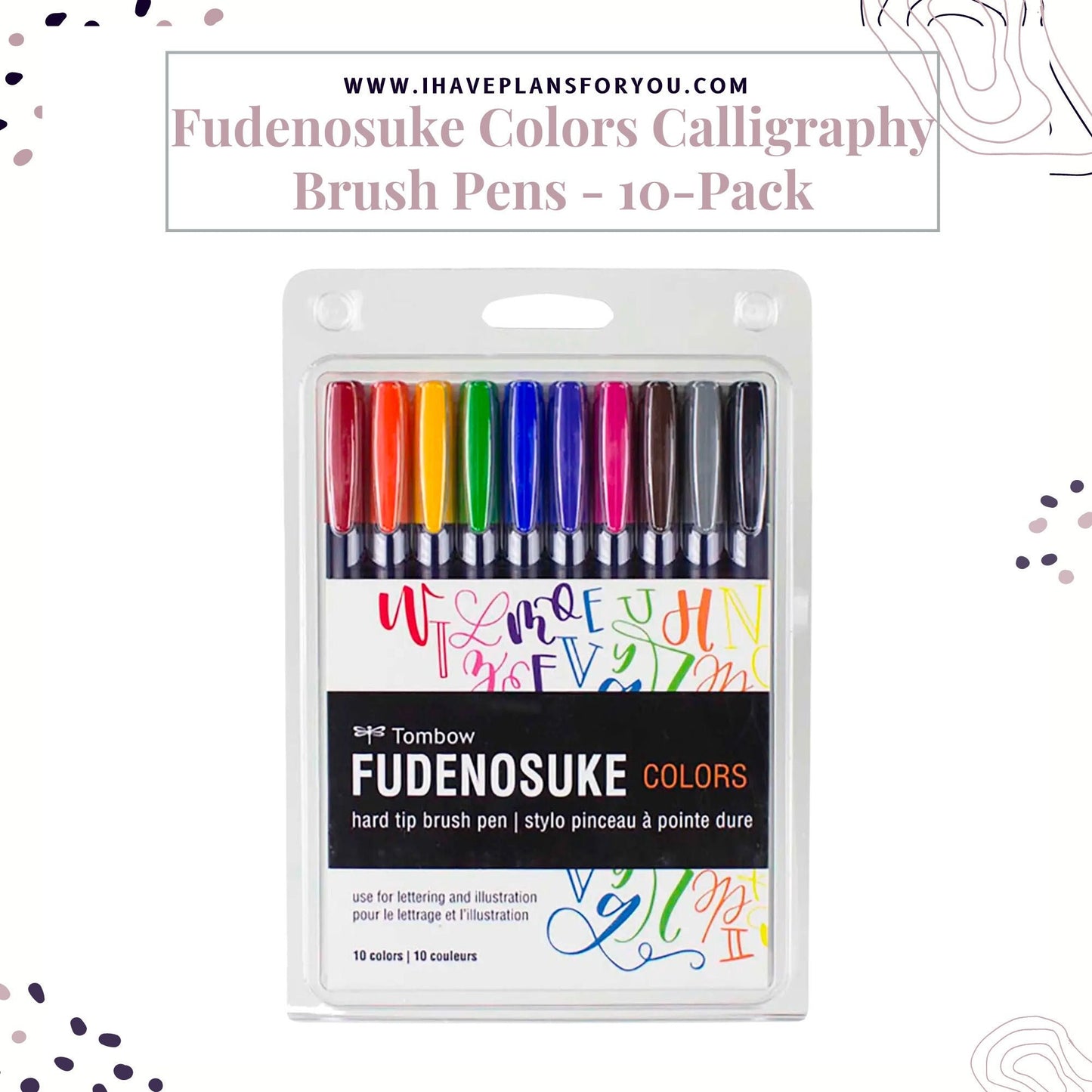 Tombow Fudenosuke Colors Calligraphy Brush Pens - 10 Pack