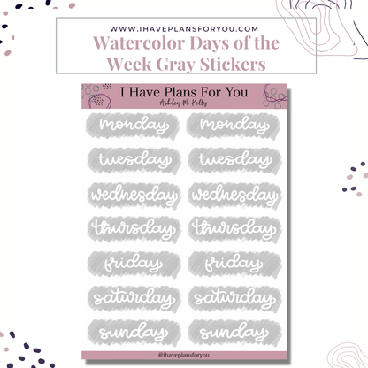 Watercolor Days of the Week Hand Lettered Stickers