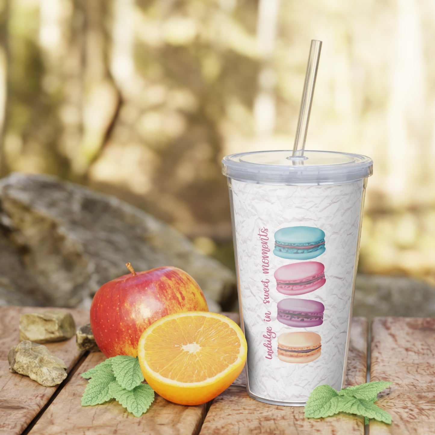 Macaron & Sip Social Plastic Tumbler with Straw