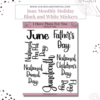 Monthly Holiday Stickers January - June Set