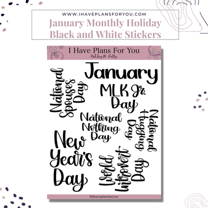 Monthly Holiday Stickers January - June Set
