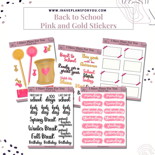 Back To School - Pink & Gold Stickers