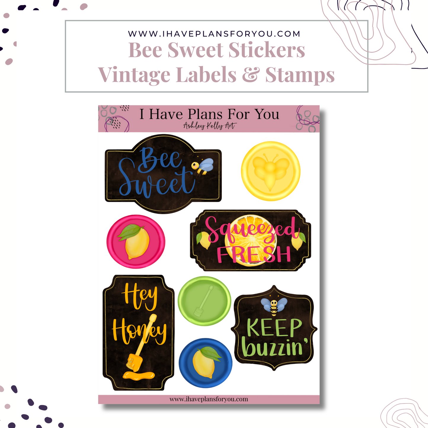 Bee Sweet Stickers and Mini Art Print