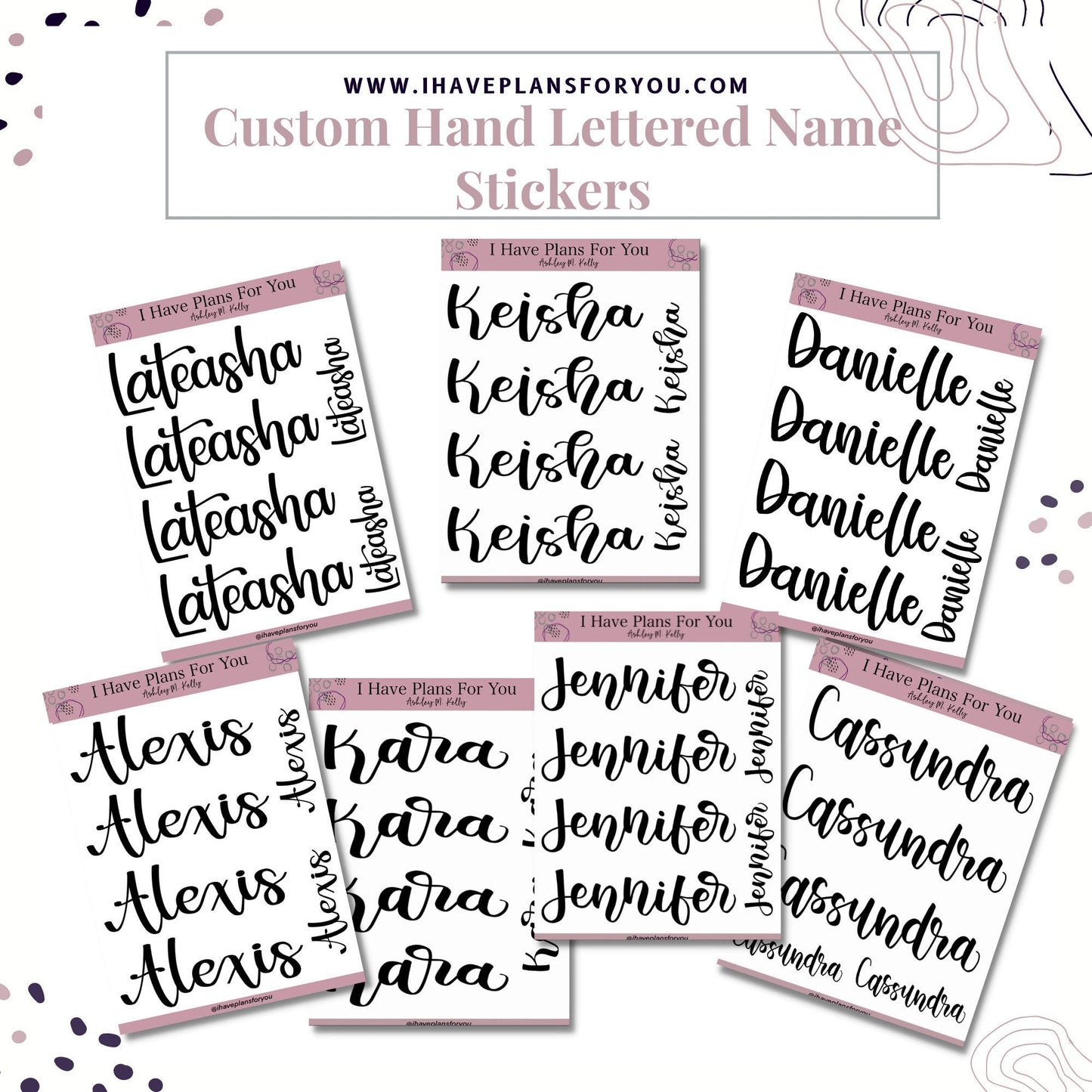 Custom Hand Lettered Name Sticker Sheet