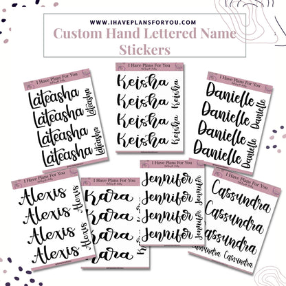 Custom Hand Lettered Name Sticker Sheet