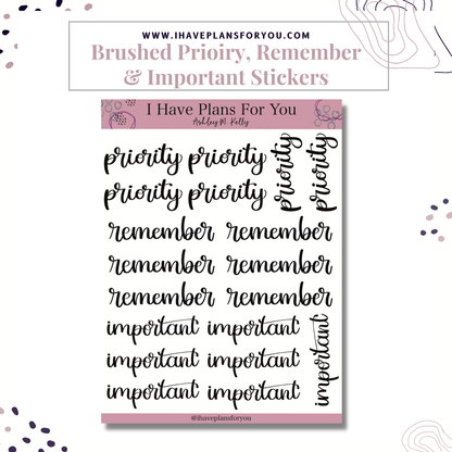 To Do, Today, Priorities, Important and Remember Stickers