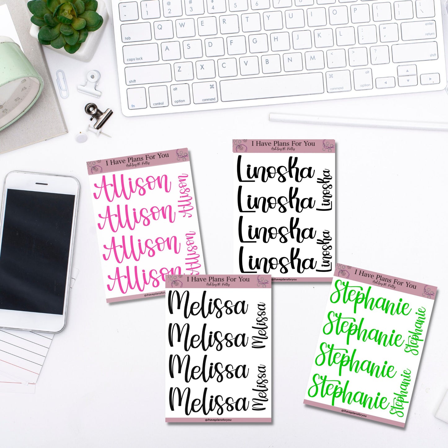 Custom Hand Lettered Name Sticker Sheet