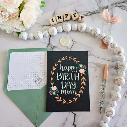 Happy Birthday Mom Floral Wreath Greeting Card