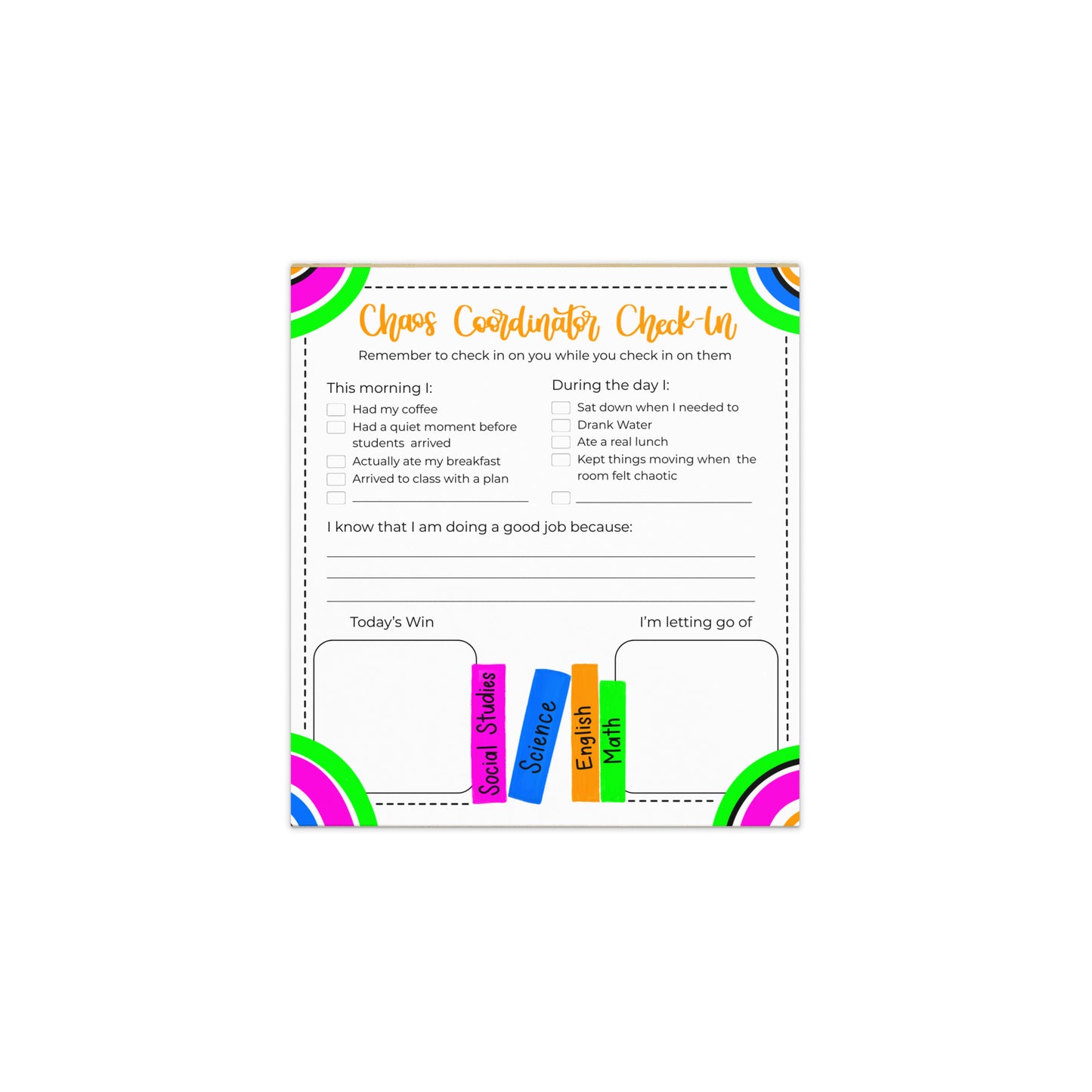 Chaos Coordinator Check-In Notepad